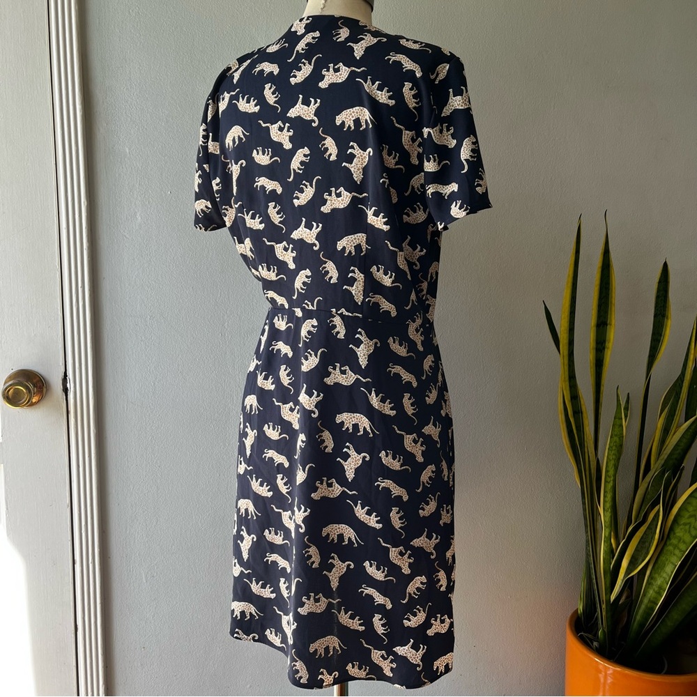 J.Crew• Navy Leopard Wrap Dress• Sz 10 - Picture 3 of 12